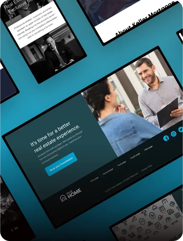 Keller Home real estate web pages tilted on dark screens