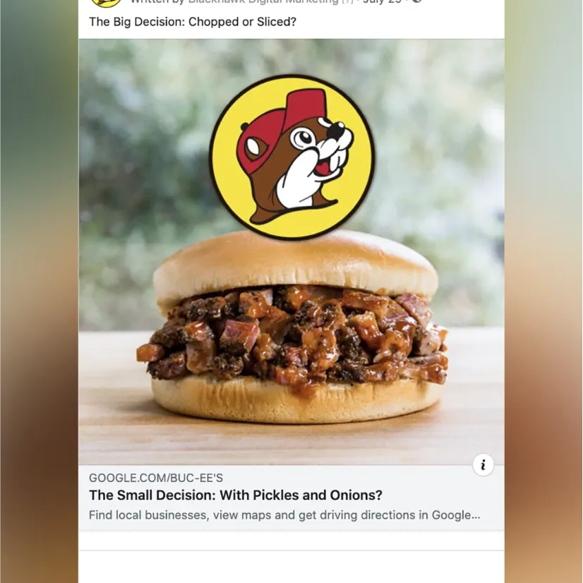Facebook ad for Buc-ee's, created by Blackhawk.