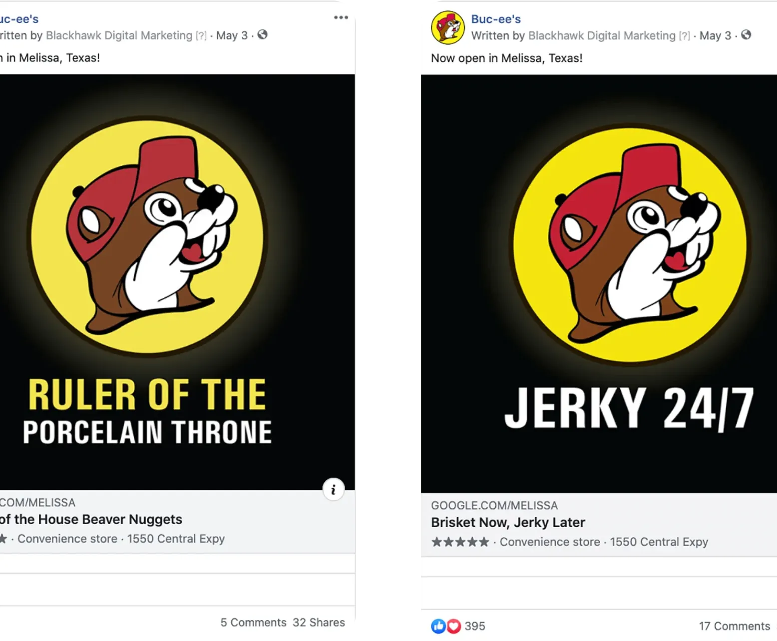 Facebook ad for Buc-ee's, created by Blackhawk.