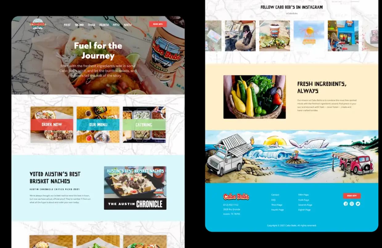 Two views of Cabo Bob's website design, one of Blackhawk's web clients.