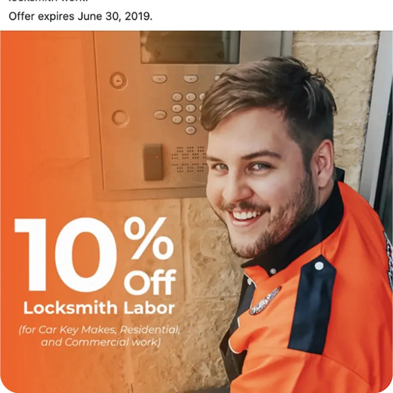 Screenshot of a Pop-A-Lock Tallahassee Facebook ad.