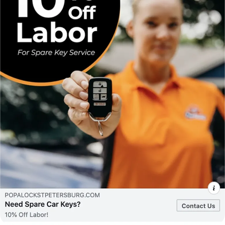 Screenshot of a Pop-A-Lock St. Petersburg Facebook ad.