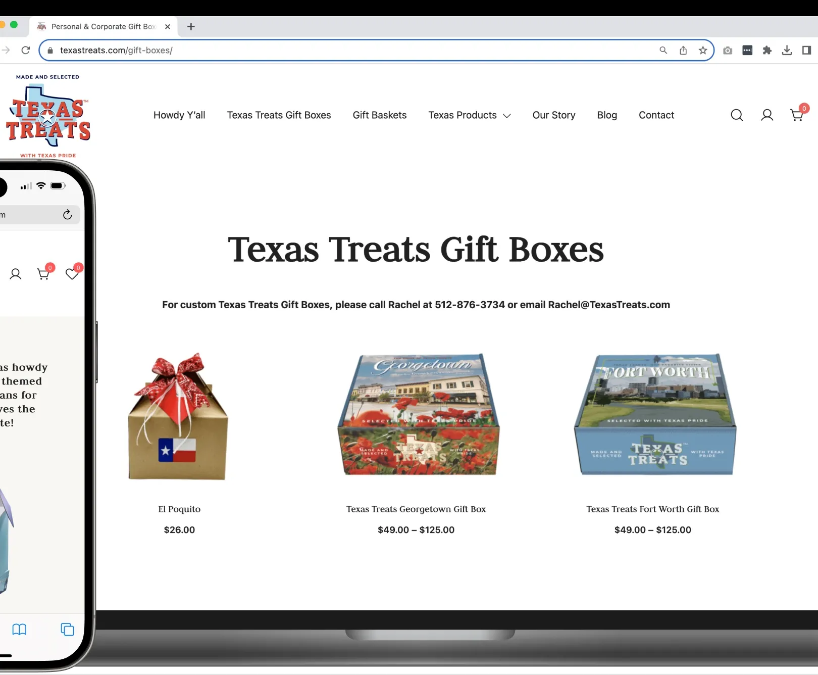 Texas Treats website on a mobile and desktop device.