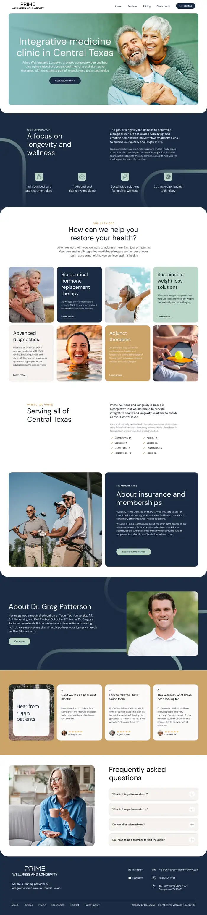 A wellness clinic site built by Blackhawk, scrolling through its service sections