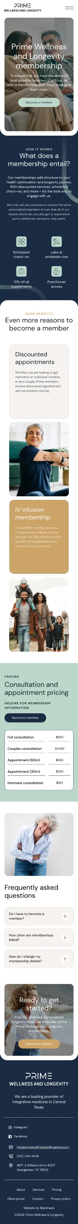 The same site on mobile, scrolling through its FAQ