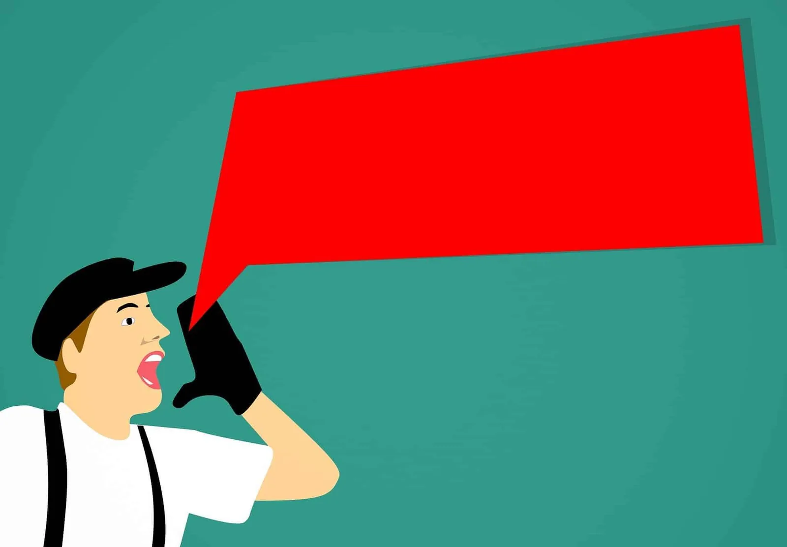 Graphic of a man yelling with a red speech bubble.