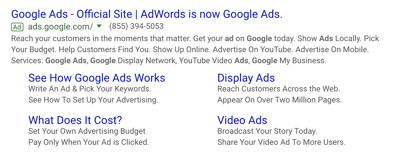 example of google search ad