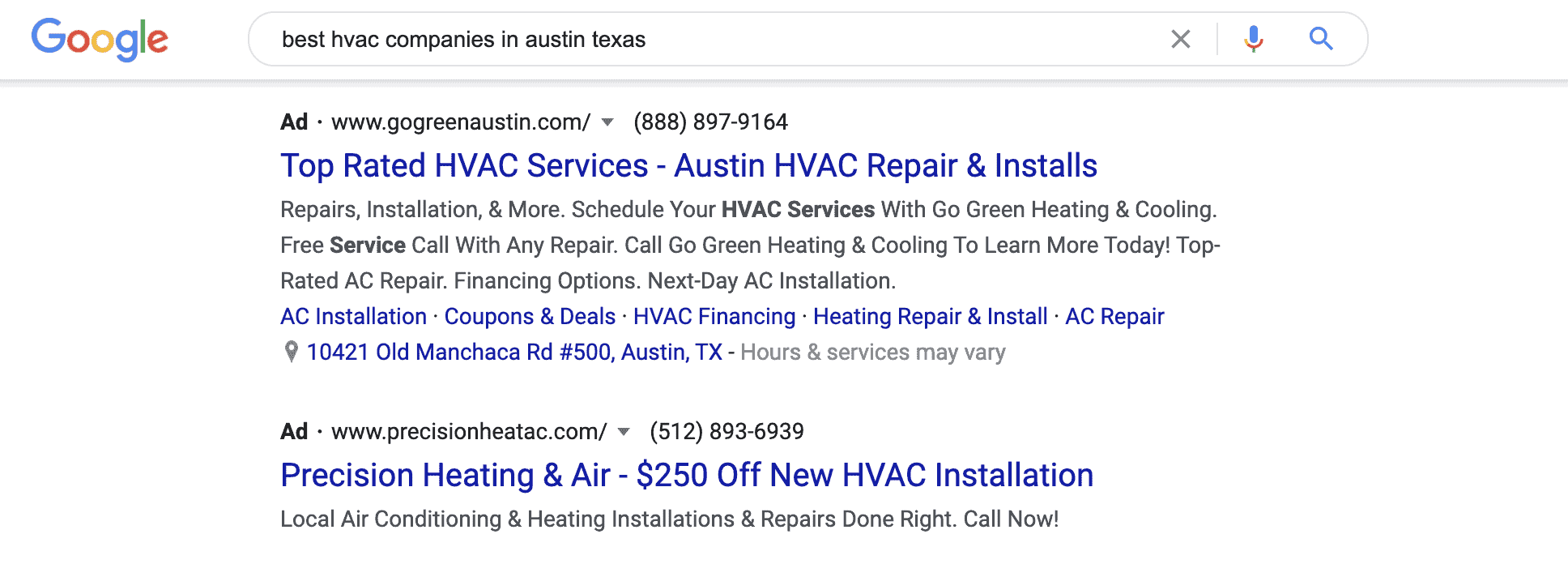 google results for best hvac service