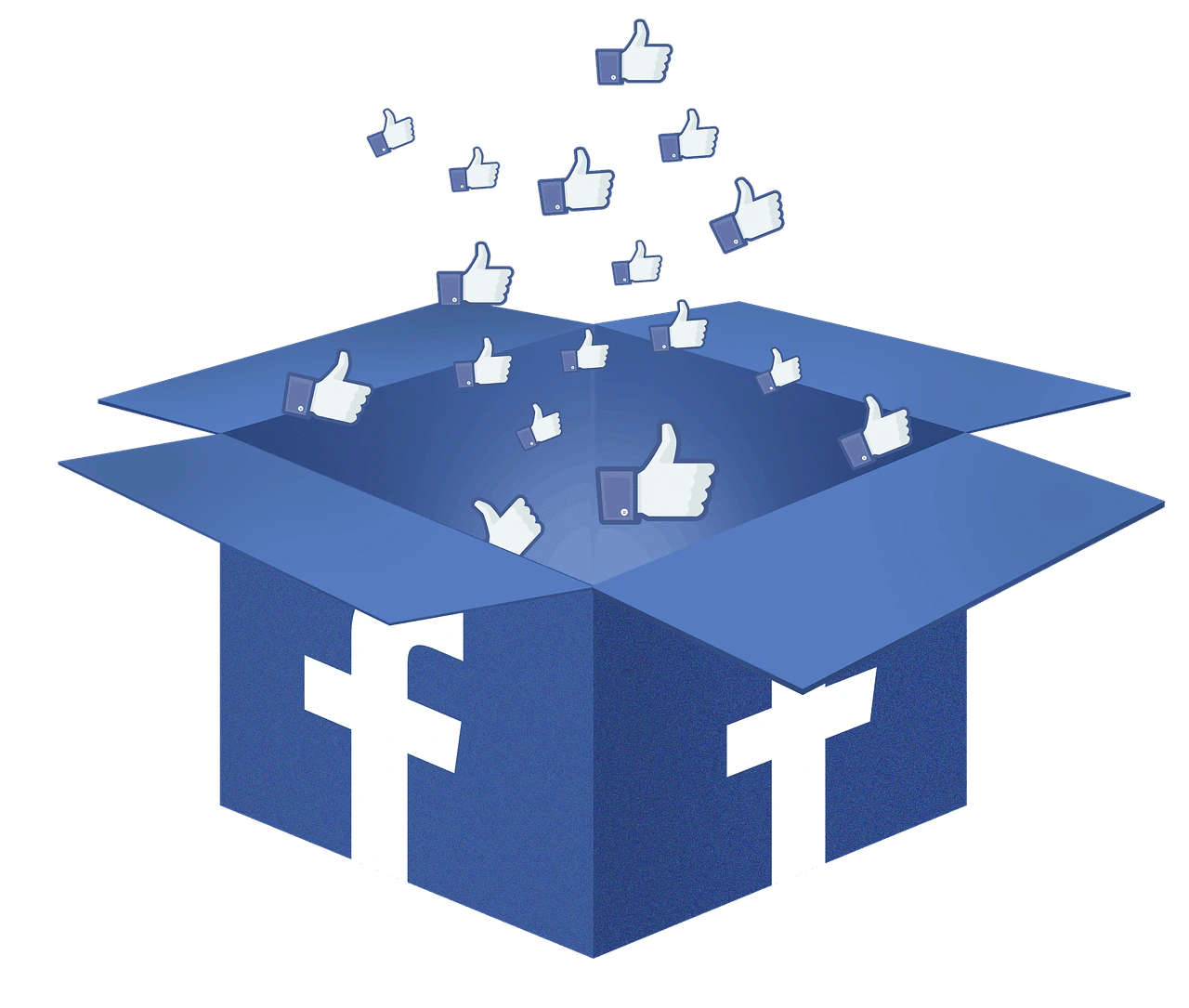 Facebook likes coming out of a blue box