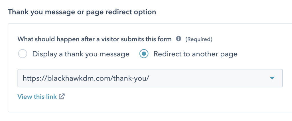 redirect hubspot form to another page