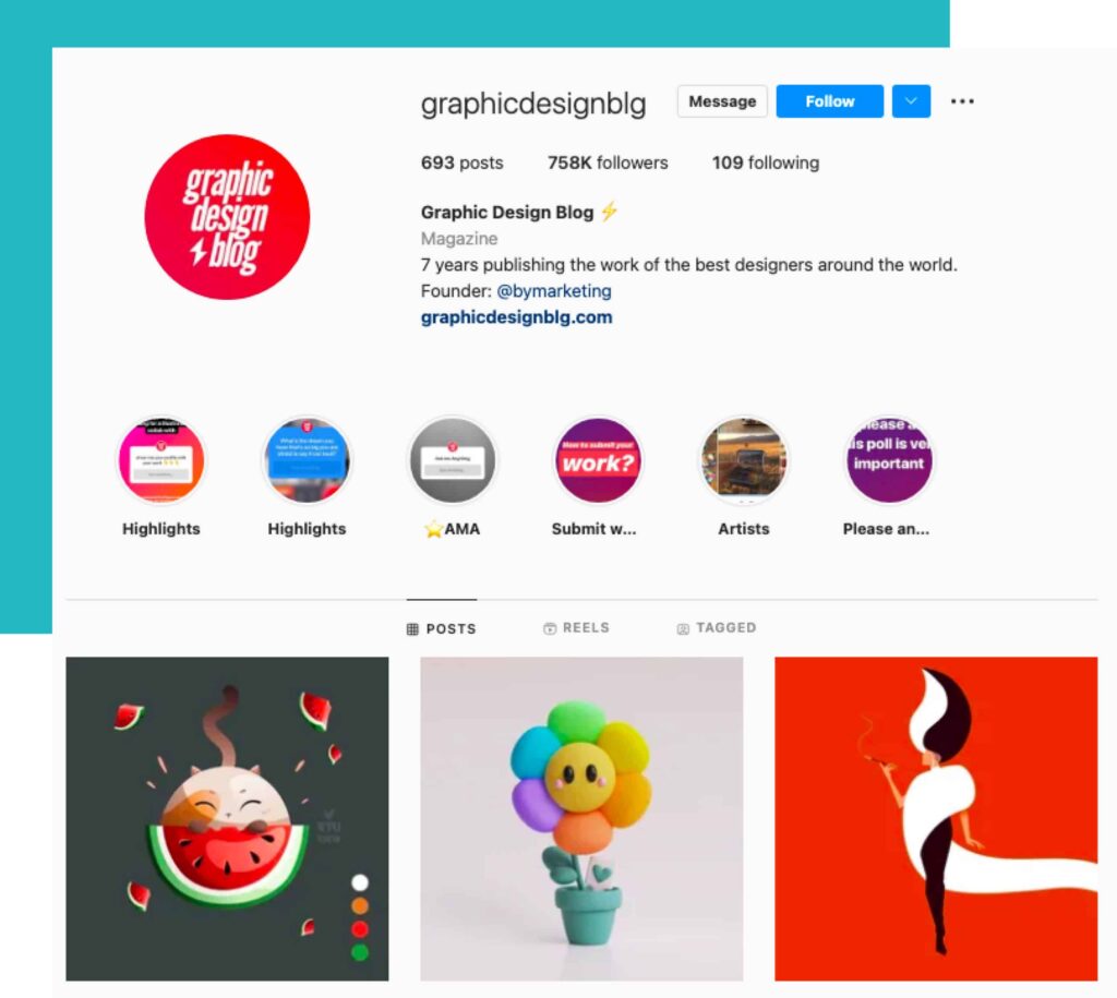 screenshot of graphic design blog instagram account