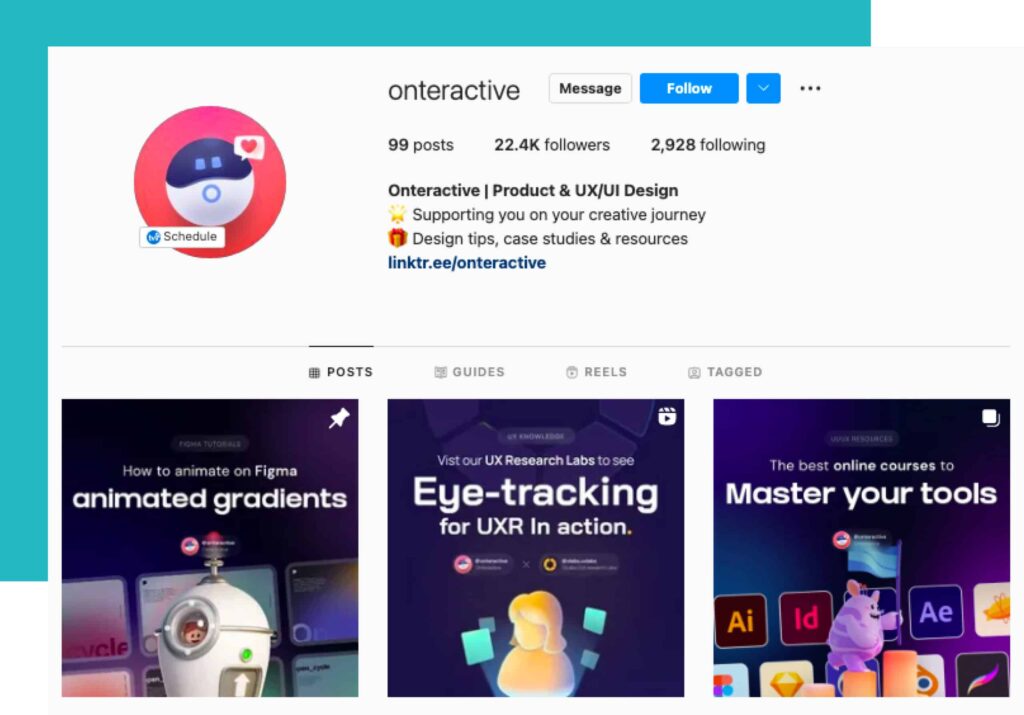 onteractive, ux / ui design instagram account screenshot
