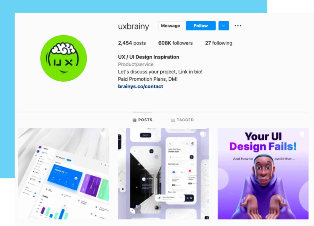 screenshot of UX / UI information instagram account UX brainy