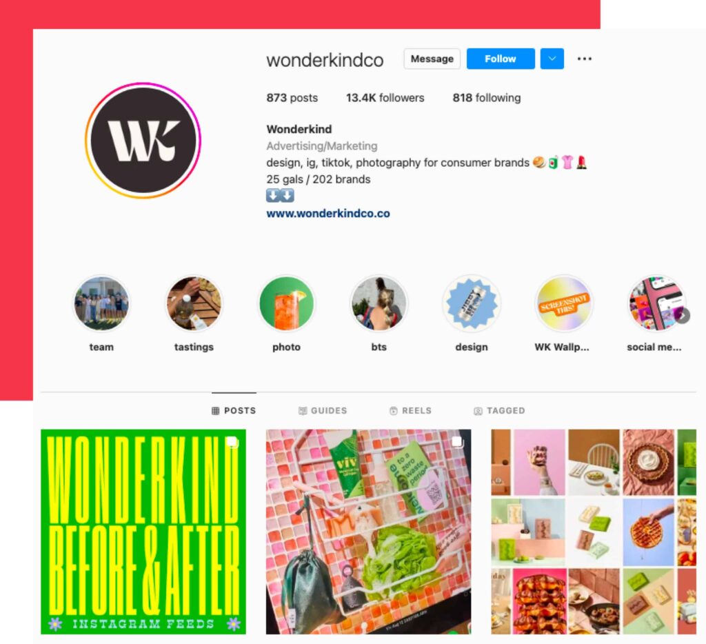 screenshot of instagram account of marketing agency