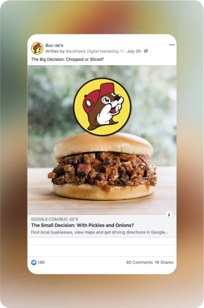 Facebook ad for Buc-ee's, created by Blackhawk.