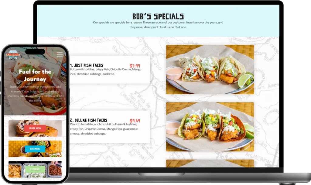 Cabo Bob's website shown on mobile and desktop devices.